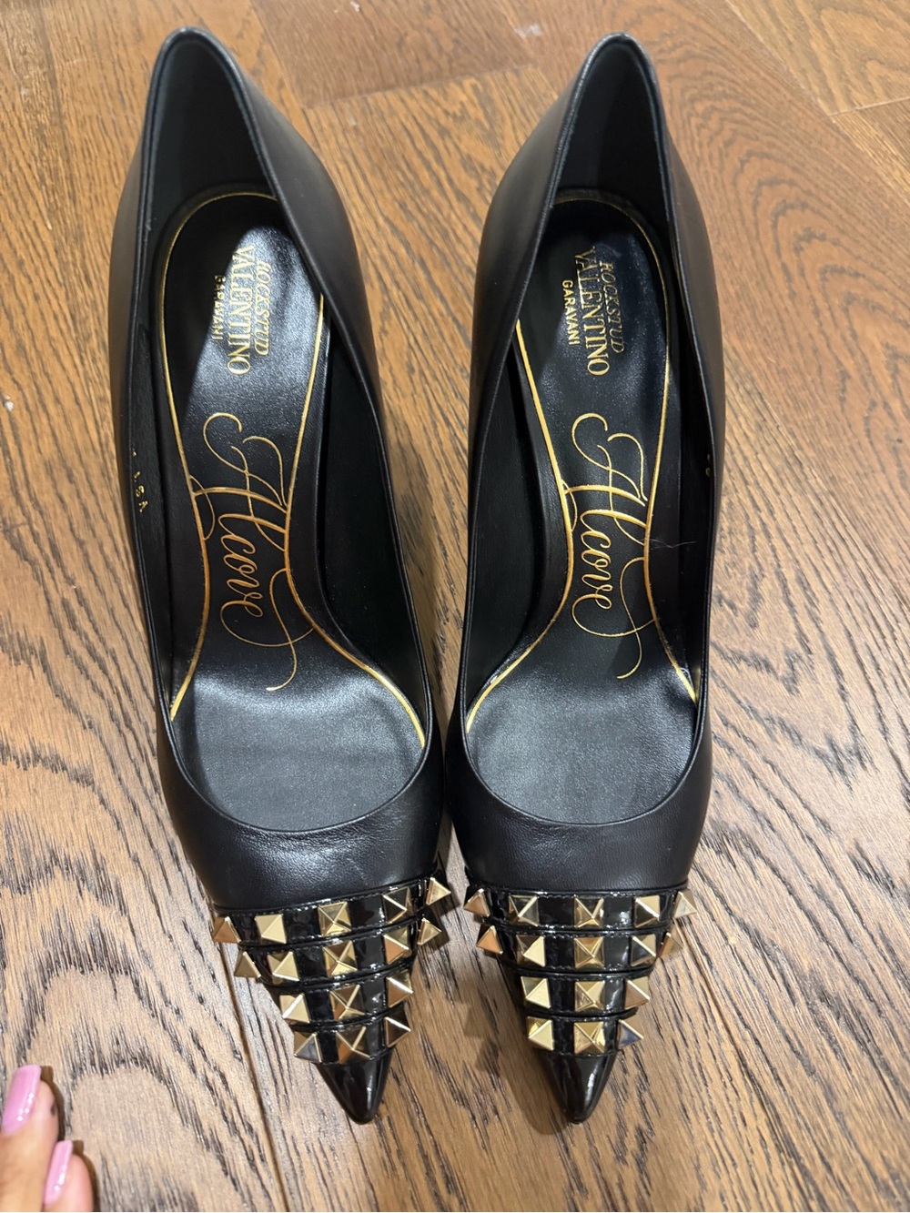 Valentino Garavani Black Studded Pointed Leather Pumps